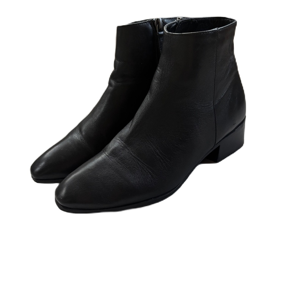 Aquatalia Fuoco Black Leather Ankle Booties Stacked Heel Size 6.5 Ankle Boots - Picture 9 of 12